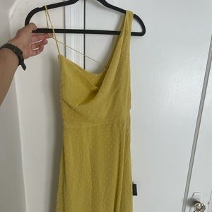 Lulu’s Yellow Dress, asymmetrical sleeveless, fit and flare
